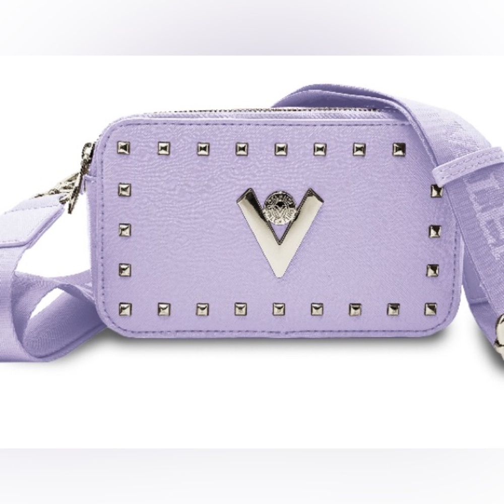 Valentino Orlandi Logo Double Zip Camera Bag w/Adjustable Strap Lavender